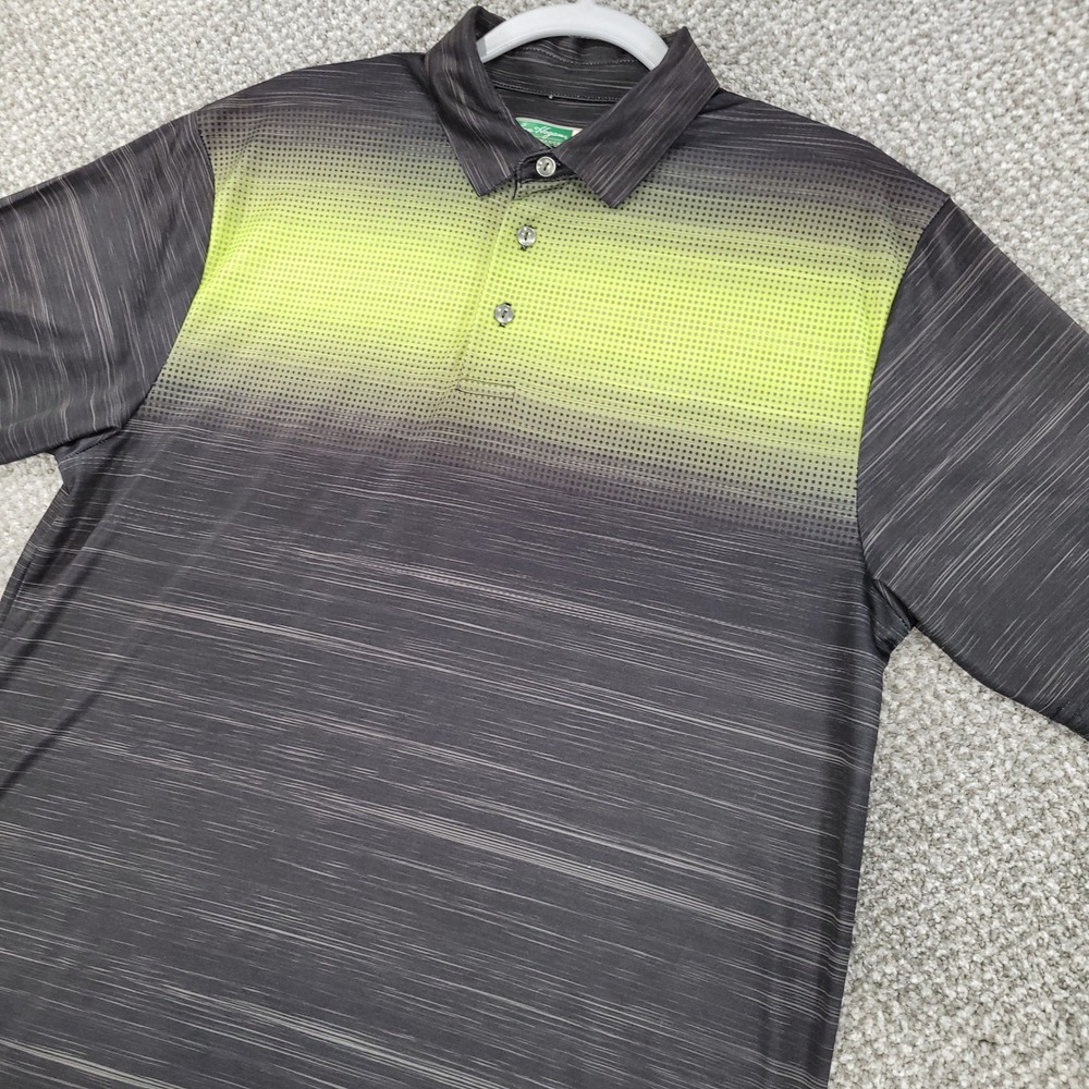 Ben Hogan Performance Mens Polo Shirt Medium Grey Lime Green Space Dye Golf Top